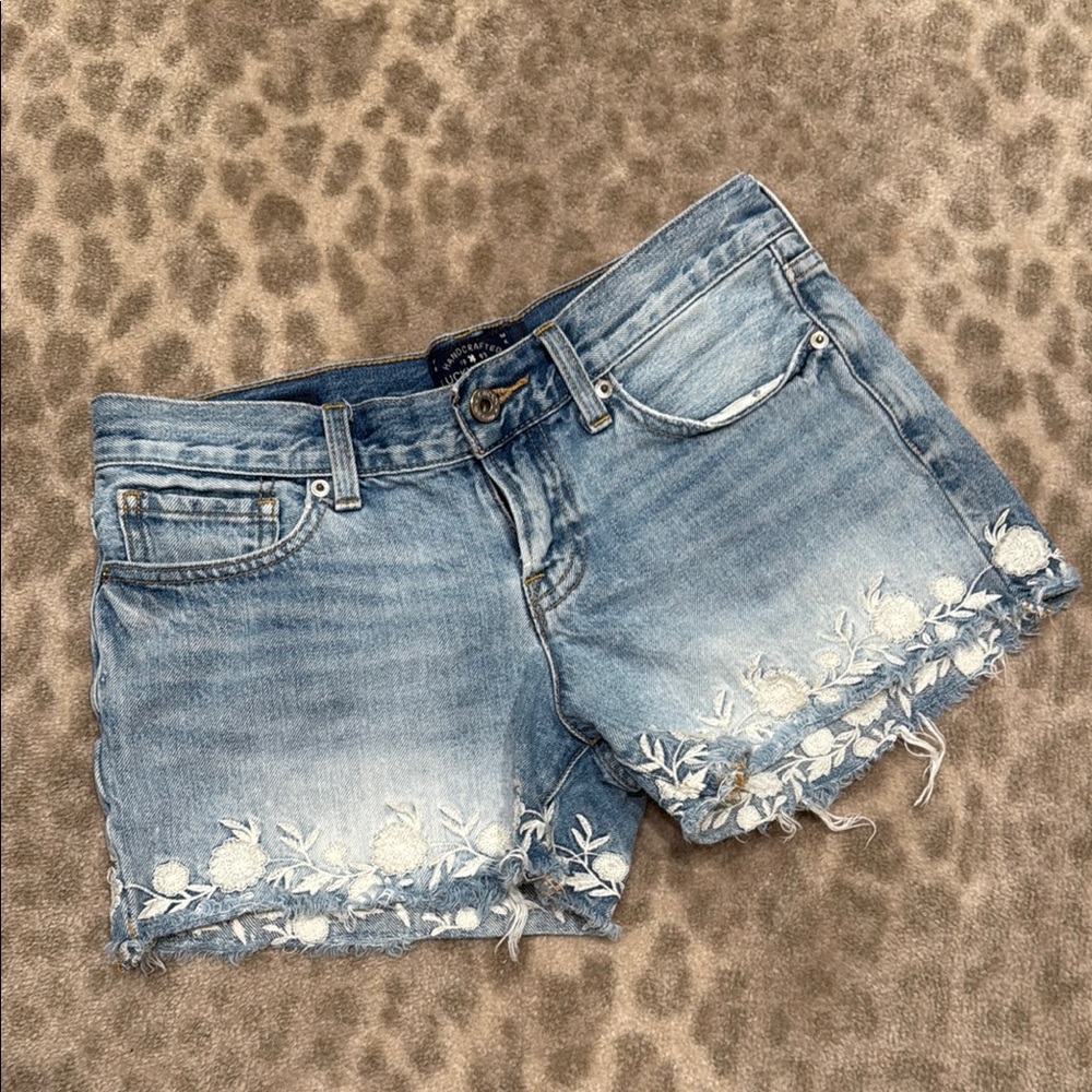Lucky Brand Blue and White Jean Shorts with Distressed Design